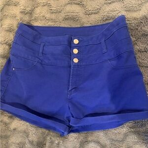 Charlotte Russe Refuge Electric Blue Button Closure High Rise‎ Shorts Size 10